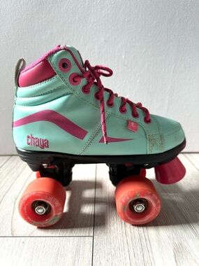 Chaya Glide Junior Turquoise & Pink Quad Roller Skates - Sneaker High-Top Size 3